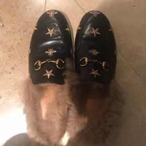 Gucci fur open loafers